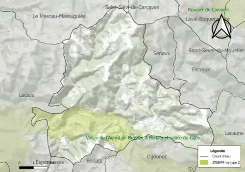 Carte de la ZNIEFF de type 2 sur la commune.