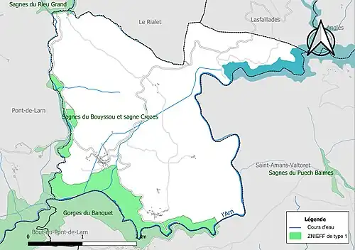 Carte des ZNIEFF de type 1 sur la commune.