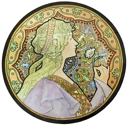 Rêverie (1909), peinture sur porcelaine par Evalina Guenthoer d'après Jane Atché, Rabastens, musée du Pays rabastinois.