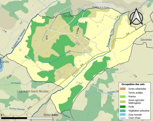 Carte en couleurs présentant l'occupation des sols.