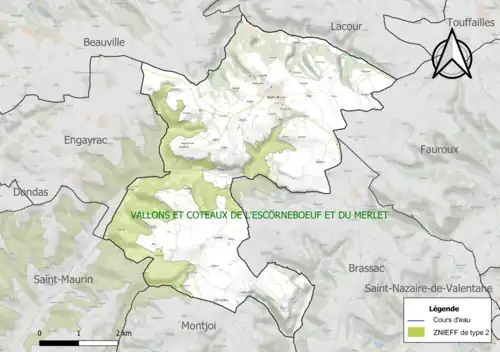 Carte de la ZNIEFF de type 2 sur la commune.