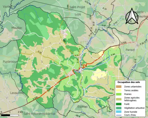 Carte en couleurs présentant l'occupation des sols.