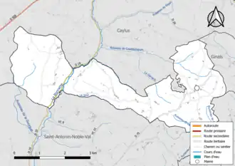 Carte en couleur présentant le réseau hydrographique de la commune