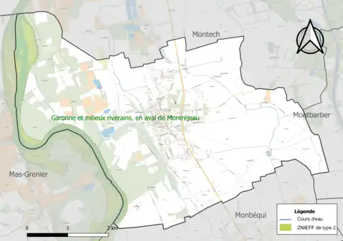 Carte de la ZNIEFF de type 2 sur la commune.