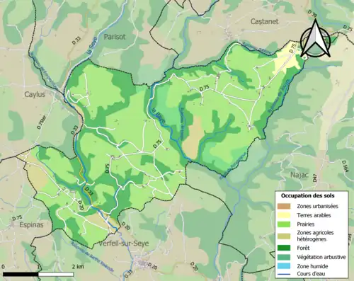 Carte en couleurs présentant l'occupation des sols.