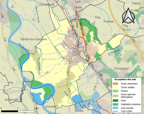 Carte en couleurs présentant l'occupation des sols.