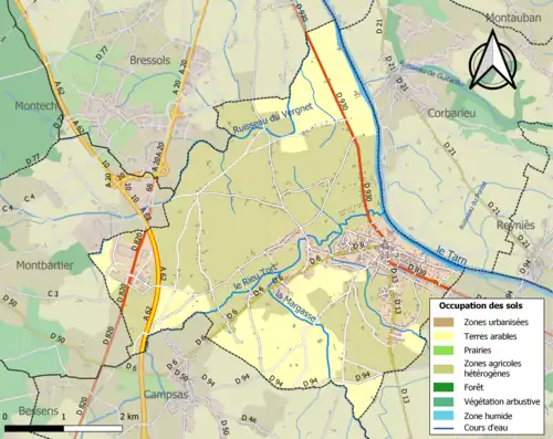 Carte en couleurs présentant l'occupation des sols.
