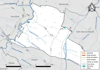 Carte en couleur présentant le réseau hydrographique de la commune