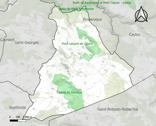 Carte des ZNIEFF de type 1 sur la commune.