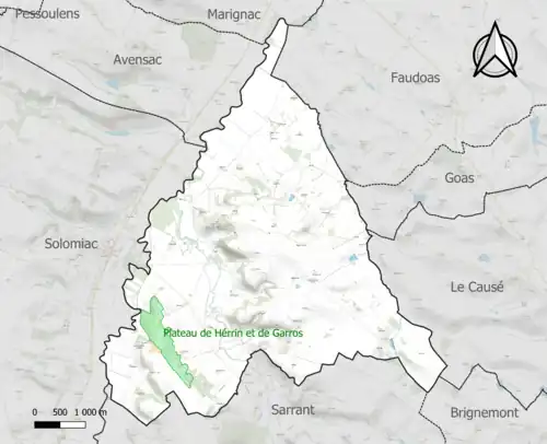 Carte de la ZNIEFF de type 1 sur la commune.