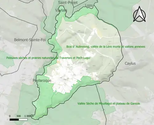 Carte des ZNIEFF de type 1 sur la commune.