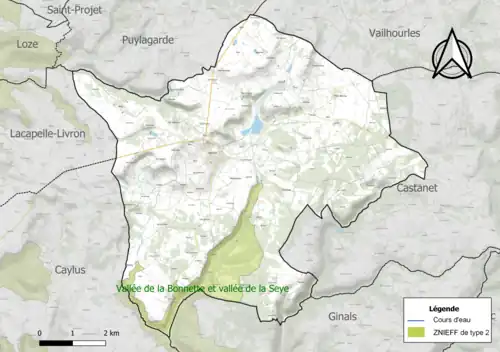 Carte de la ZNIEFF de type 2 sur la commune.