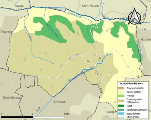 Carte en couleurs présentant l'occupation des sols.