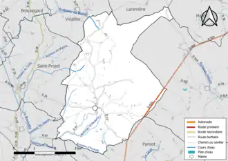 Carte en couleur présentant le réseau hydrographique de la commune