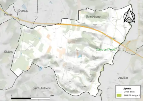 Carte de la ZNIEFF de type 2 sur la commune.