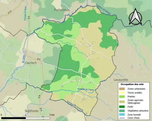 Carte en couleurs présentant l'occupation des sols.