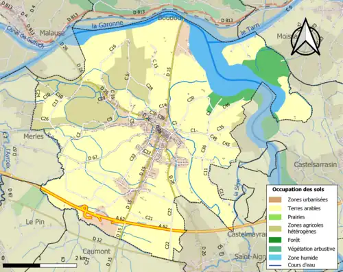 Carte en couleurs présentant l'occupation des sols.