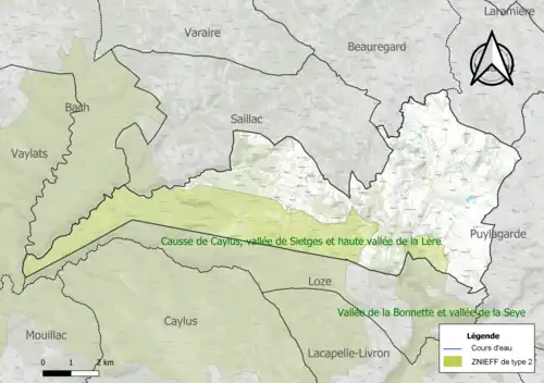 Carte des ZNIEFF de type 2 sur la commune.