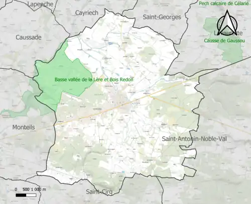 Carte de la ZNIEFF de type 1 sur la commune.