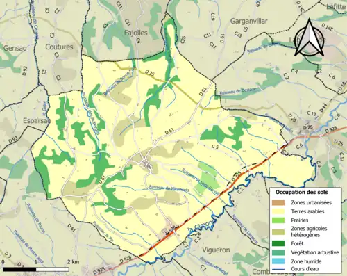 Carte en couleurs présentant l'occupation des sols.