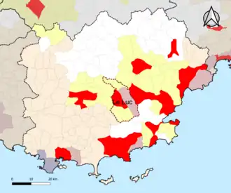 Localisation de l'aire d'attraction du Luc dans le département du Var.