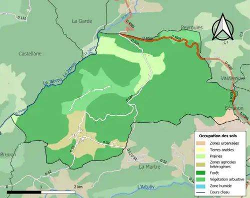 Carte en couleurs présentant l'occupation des sols.
