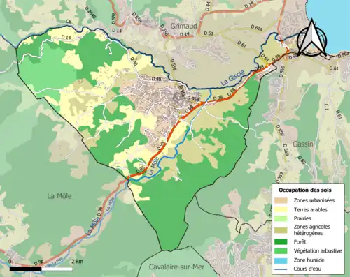 Carte en couleurs présentant l'occupation des sols.
