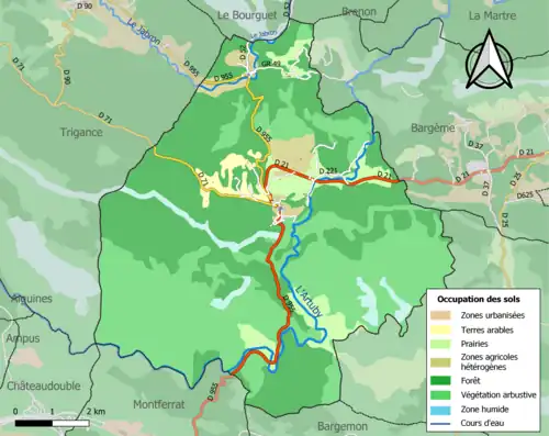 Carte en couleurs présentant l'occupation des sols.