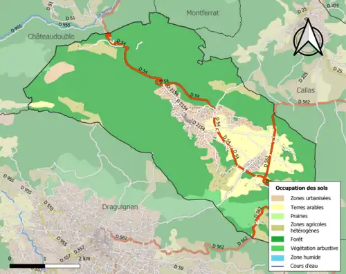 Carte en couleurs présentant l'occupation des sols.