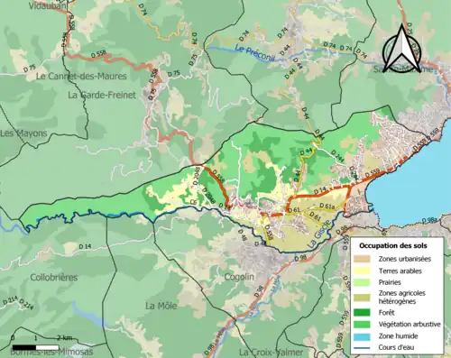 Carte en couleurs présentant l'occupation des sols.