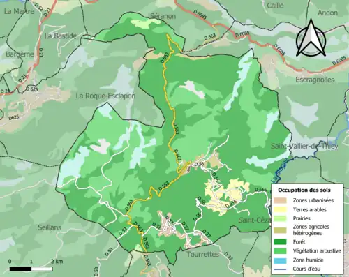 Carte en couleurs présentant l'occupation des sols.