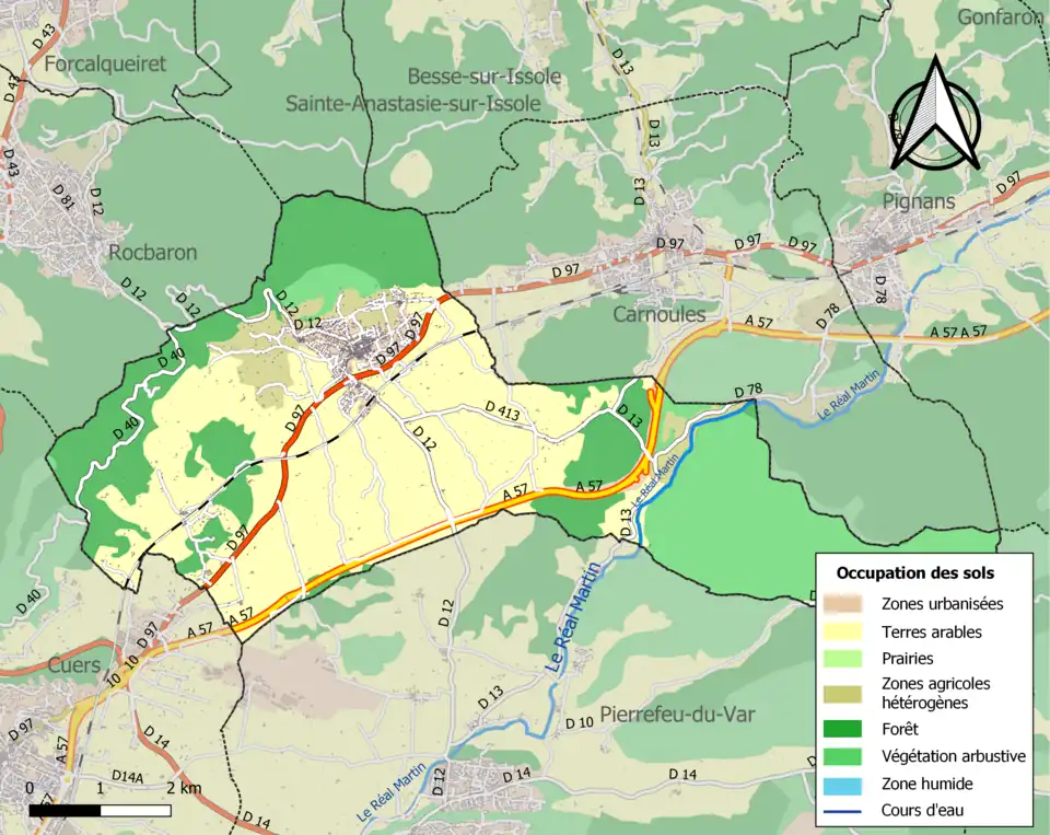 Carte en couleurs présentant l'occupation des sols.
