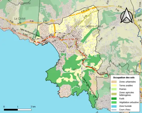 Carte en couleurs présentant l'occupation des sols.
