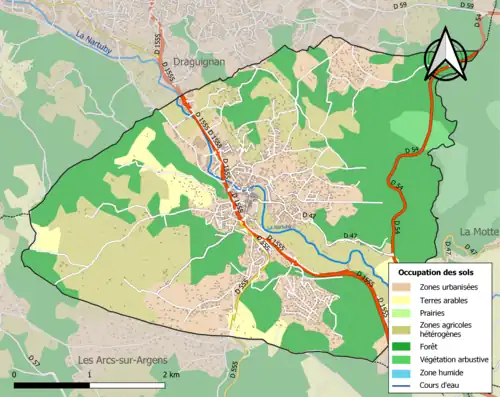 Carte en couleurs présentant l'occupation des sols.