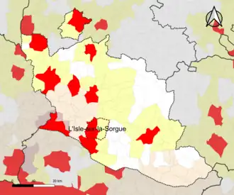 Localisation de l'aire d'attraction de l'Isle-sur-la-Sorgue dans le département de Vaucluse.