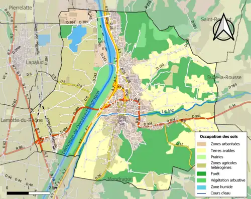 Carte en couleurs présentant l'occupation des sols.
