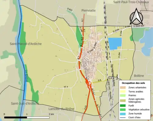 Carte en couleurs présentant l'occupation des sols.