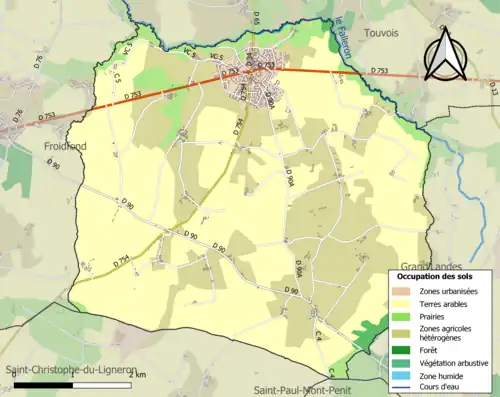 Carte en couleurs présentant l'occupation des sols.