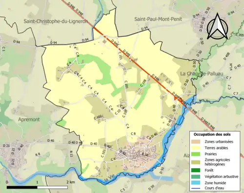 Carte en couleurs présentant l'occupation des sols.