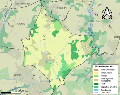 Carte en couleurs présentant l'occupation des sols.