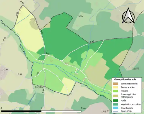 Carte en couleurs présentant l'occupation des sols.