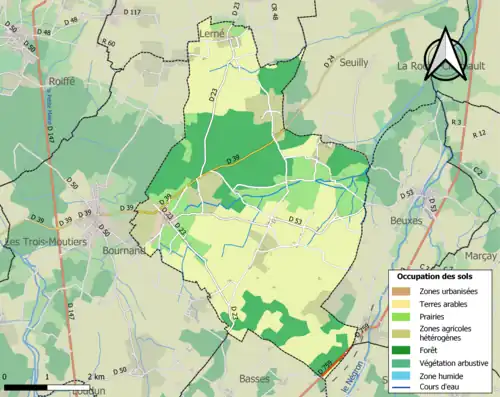 Carte en couleurs présentant l'occupation des sols.