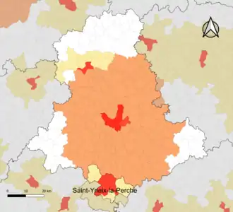 Localisation de l'aire d'attraction de Saint-Yrieix-la-Perche dans le département de la Haute-Vienne.