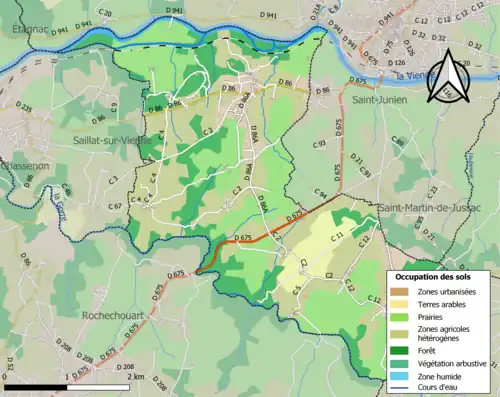 Carte en couleurs présentant l'occupation des sols.