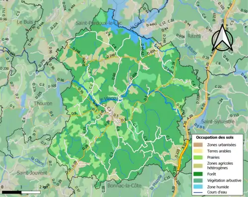 Carte en couleurs présentant l'occupation des sols.
