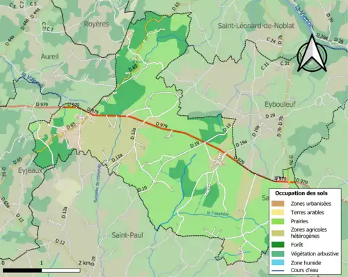 Carte en couleurs présentant l'occupation des sols.