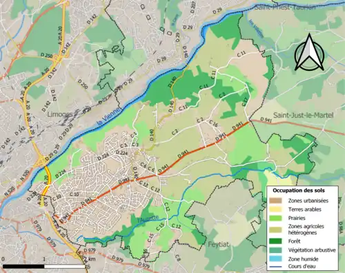 Carte en couleurs présentant l'occupation des sols.