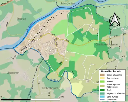 Carte en couleurs présentant l'occupation des sols.