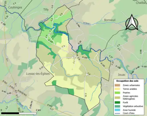 Carte en couleurs présentant l'occupation des sols.