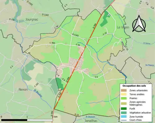 Carte en couleurs présentant l'occupation des sols.